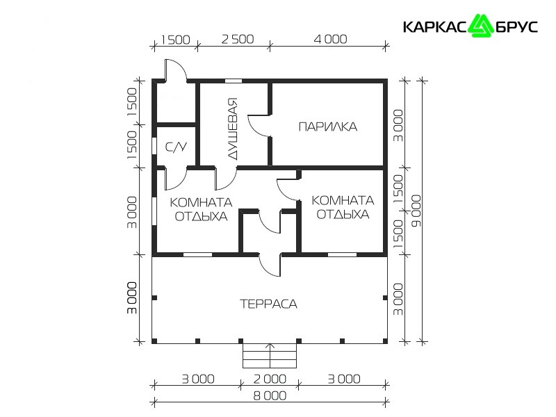 План деревянной бани «Бавария» 8x9 в Туле и Тульской области