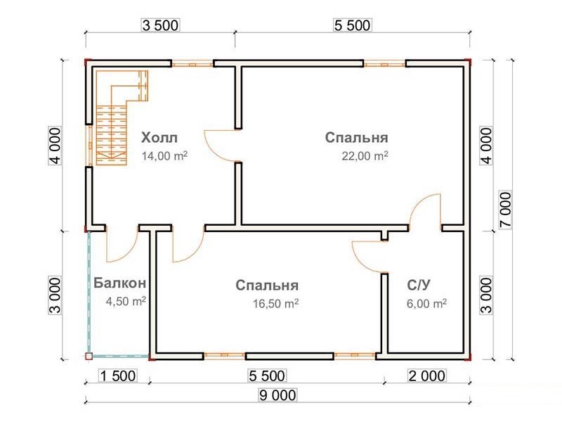 План каркасного дома «ЕЛМА» 9x7 в Туле и Тульской области